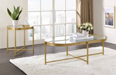 Charrot Coffee Table 3Pc Set 82305 in Gold by Acme
