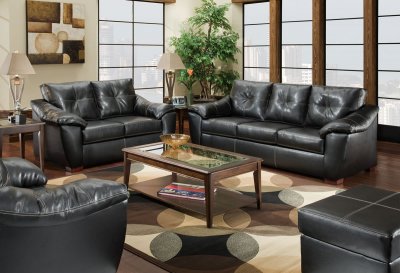 Black Bonded Leather Contemporary Sofa & Loveseat Set w/Options
