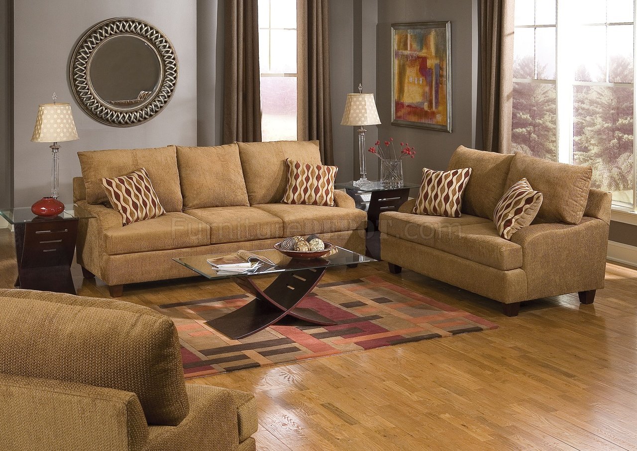 Woven Chenille Fabric Modern Living Room w/T-Cushion Seats