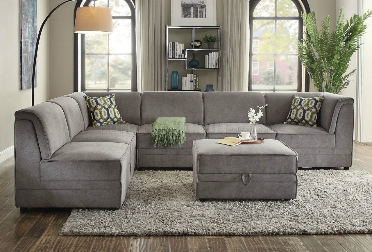 Bois Modular Sectional  Sofa  7Pc Set 53780 Gray Velvet by Acme