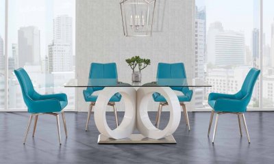 D9002DT Dining Room Set 5Pc by Global w/Turquoise Side Chairs