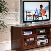 Brown Cherry Finish Modern TV Cabinet w/Doors & Shelves