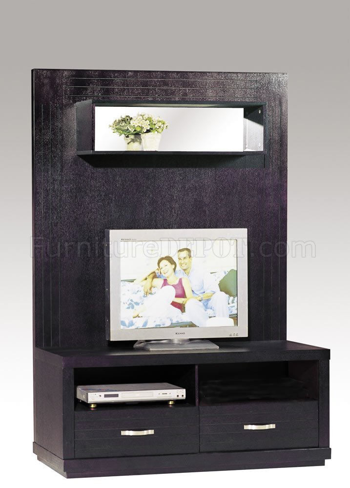 Wenge Finish Modern TV Stand with Shelf & Mirror - Click Image to Close