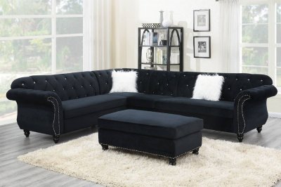 F6433 Sectional Sofa in Black Velvet by Poundex w/Options