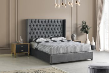 Classic Upholstered Bed B101 in Medium Gray Fabric [SFMAB-B101 Classic Gray]