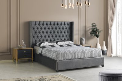 Classic Upholstered Bed B101 in Medium Gray Fabric