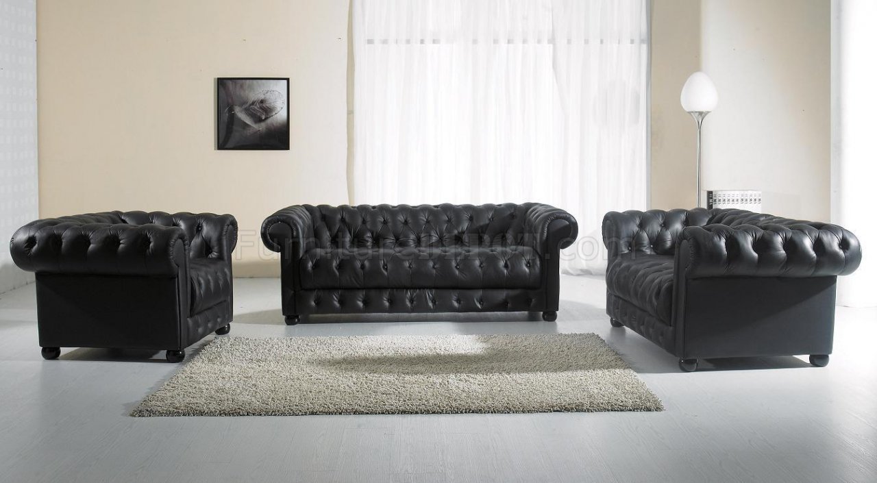Black Tufted Leather Traditional 3pc