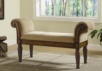 Stately Upholstered Brown Finish Bench w/Rolled Arms [CRB-511-100224]