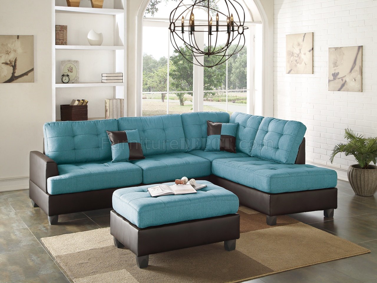F6859 Sectional Sofa 3Pc in Teal Fabric by Boss - Click Image to Close