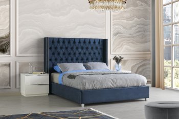 Classic Upholstered Bed B101 in Navy Blue Fabric [SFMAB-B101 Classic Navy Blue]