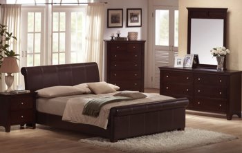 Brown Faux Leather Contemporary Bed w/Optional Casegoods [PXBS-F9152]