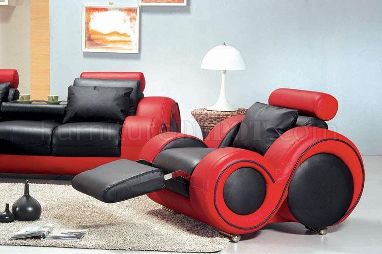 Two Tone Leather 3pc Modern Living Room Set, Red And Black Leather Couch