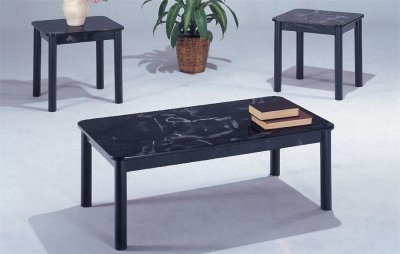 Black Occasional 3PC Coffee Table Set w/Marble Style Tops