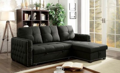 Demi Sectional Sofa CM6562 in Dark Gray Linen-Like Fabric