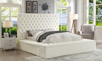 Bliss Bed in White Velvet Fabric by Meridian w/Options