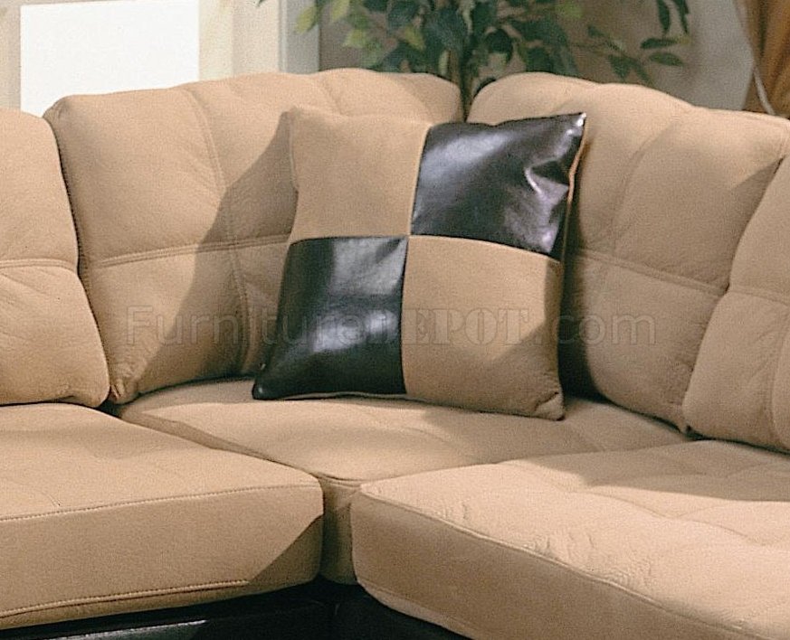 Dark Brown Faux Leather Sectional Sofa, Microfiber And Faux Leather Sectional Sofa