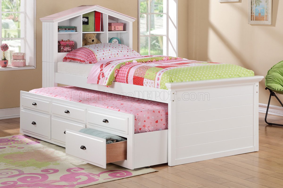 F9223 Kids Bedroom 3Pc Set by Poundex in White w/Trundle Bed - Click Image to Close