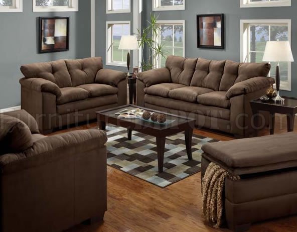 Chocolate Microfiber Modern Sofa & Loveseat Set w/Optional Items - Click Image to Close