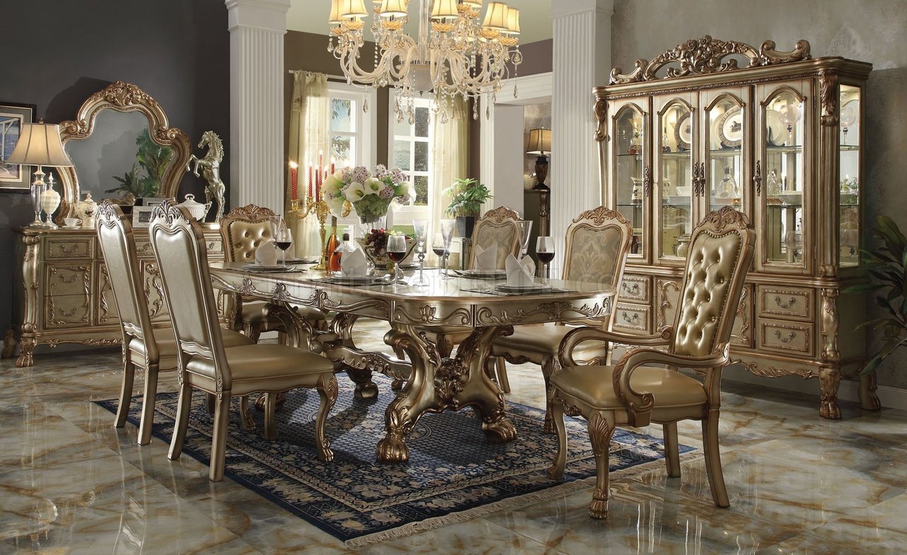 Dresden Dining Room 7Pc Set 63150 in Gold Tone Patina by Acme - Click Image to Close