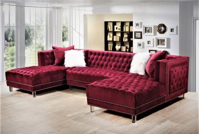 LCL-010 Sectional Sofa in Burgundy Velvet