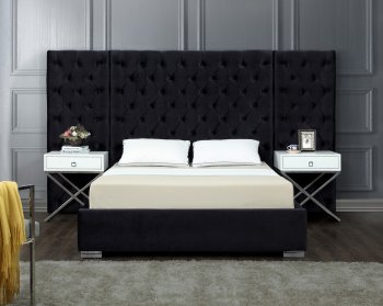 Grande Upholstered Bed in Black Velvet Fabric by Meridian [MRB-Grande Black]
