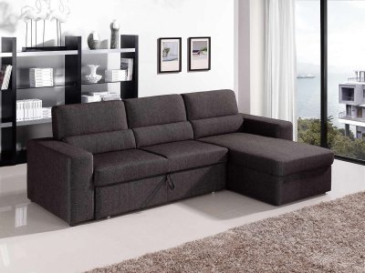 Brown Fabric Modern Convertible Sectional Sofa w/Storage