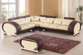 9002 Sectional Sofa by ESF in Beige & Brown Leather [EFSS-9002]