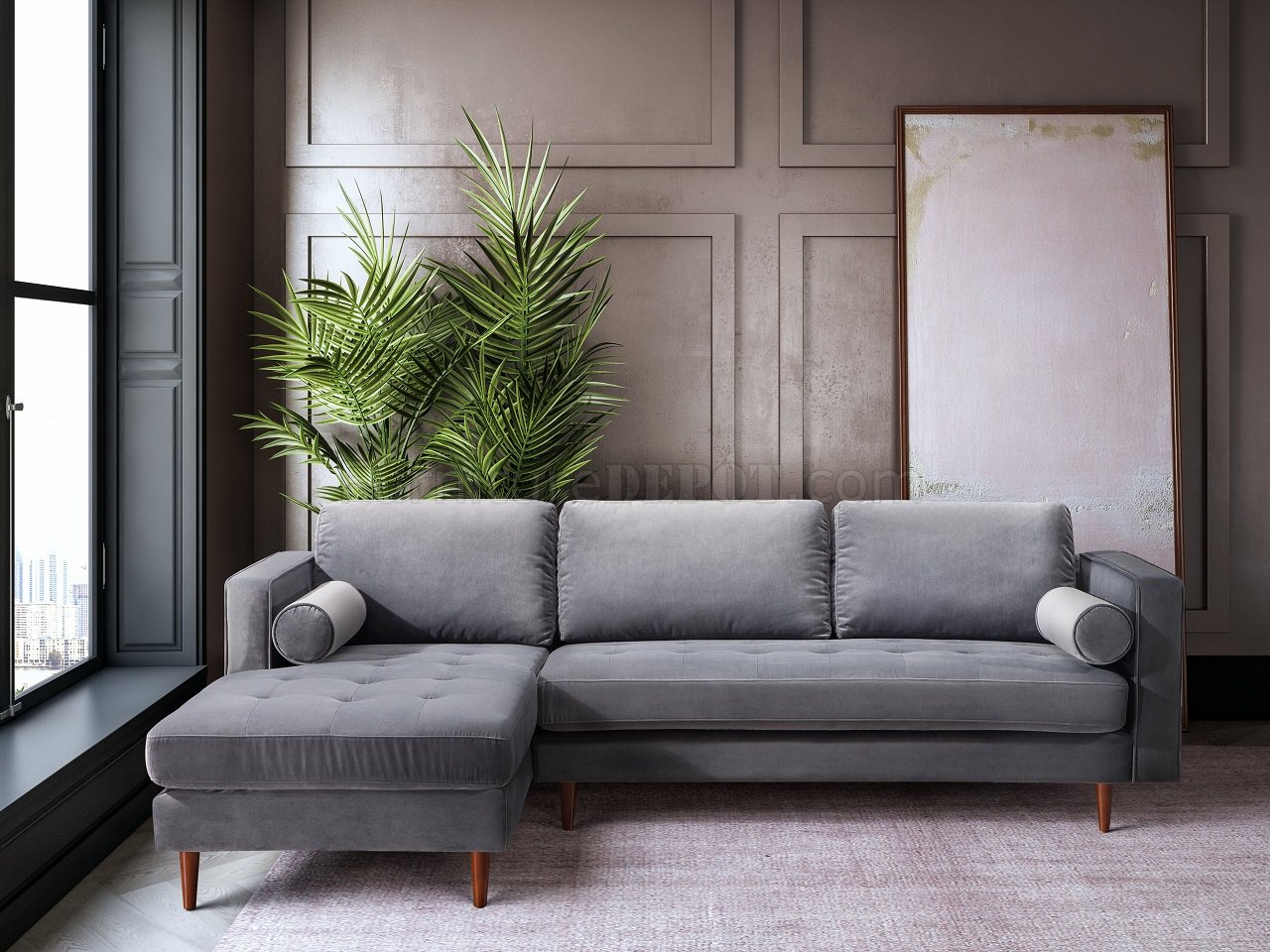 Como Sectional Sofa TOVL4127 in Grey Velvet by TOV Furniture
