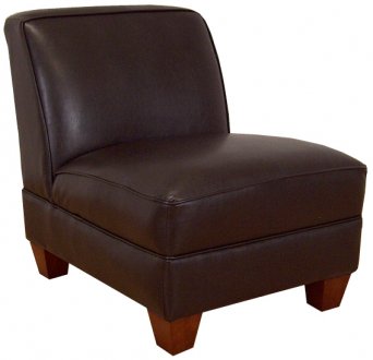 Brown Vinyl Modern Armless Chair w/Wooden Legs