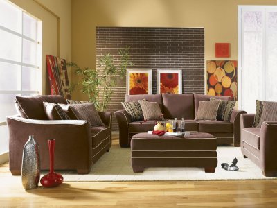 Rich Cocao Fabric Transitional Living Room Sofa w/Options