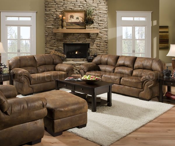 Tobacco Specially Treated Microfiber Modern Sofa & Loveseat Set - Click Image to Close