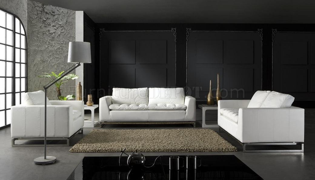 Top Grain Leather 3 Piece Modern Living, 3 Piece White Leather Sofa Set