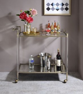 Cirro Serving Cart AC00160 Antique Mirror & Wire Brass by Acme