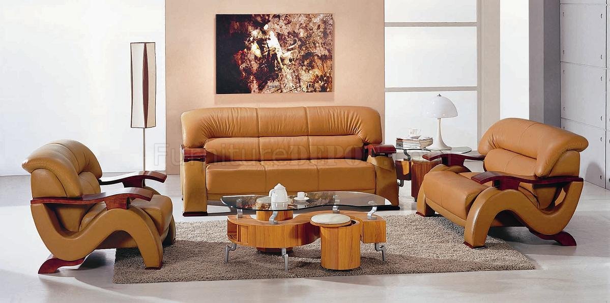 Camel Leather Modern Sofa Arm
