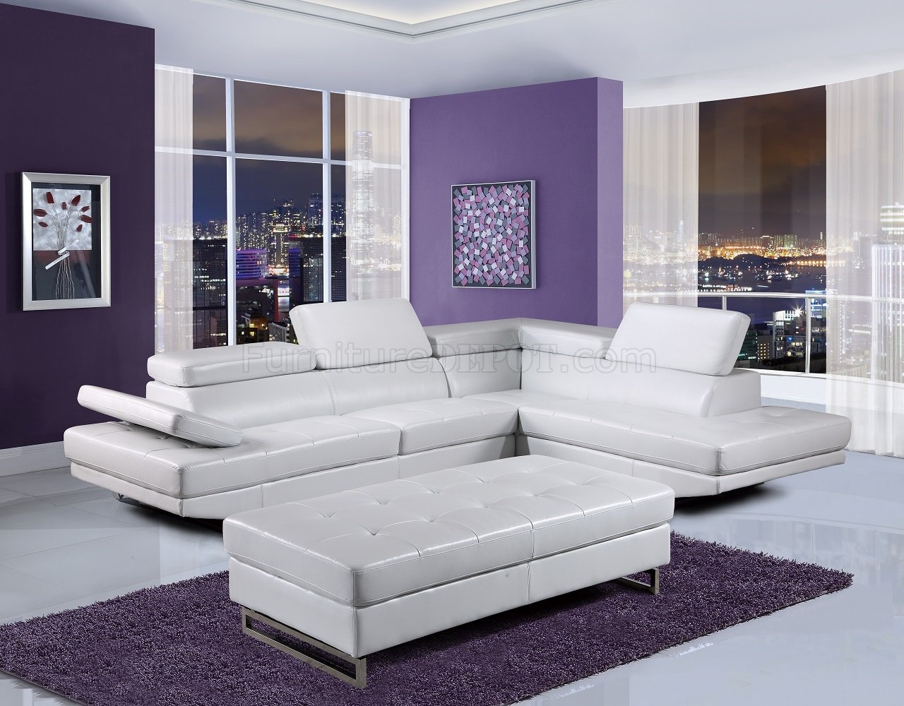 U8138 Sectional Sofa White Bonded Leather by Global w Options