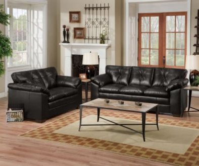 Black Bonded Leather Sofa & Loveseat Set w/Optional Items
