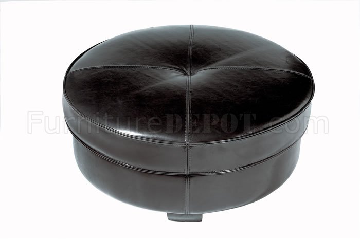 Black Color Round Shape Leather Ottoman, Black Leather Round Ottoman