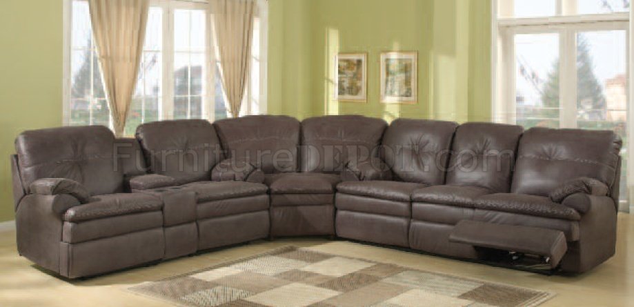 Brown Upgraded Fabric Modern Reclining Sectional Sofa - Click Image to Close