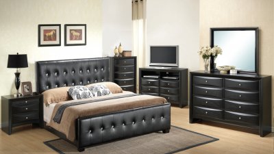 G2583 Bedroom in Black by Glory w/Upholstered Bed & Options