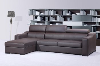 Chocolate Brown Italian Leather Modern Sleeper Sectional Sofa [JMSS-Rits]