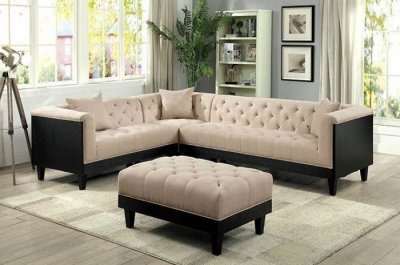 Hillary Sectional Sofa CM6087 in Beige Linen-Like Fabric