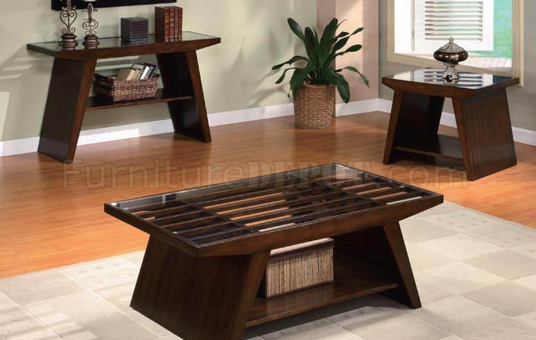 Dark Brown Finish Modern Coffee Table w/Clear Glass Top - Click Image to Close