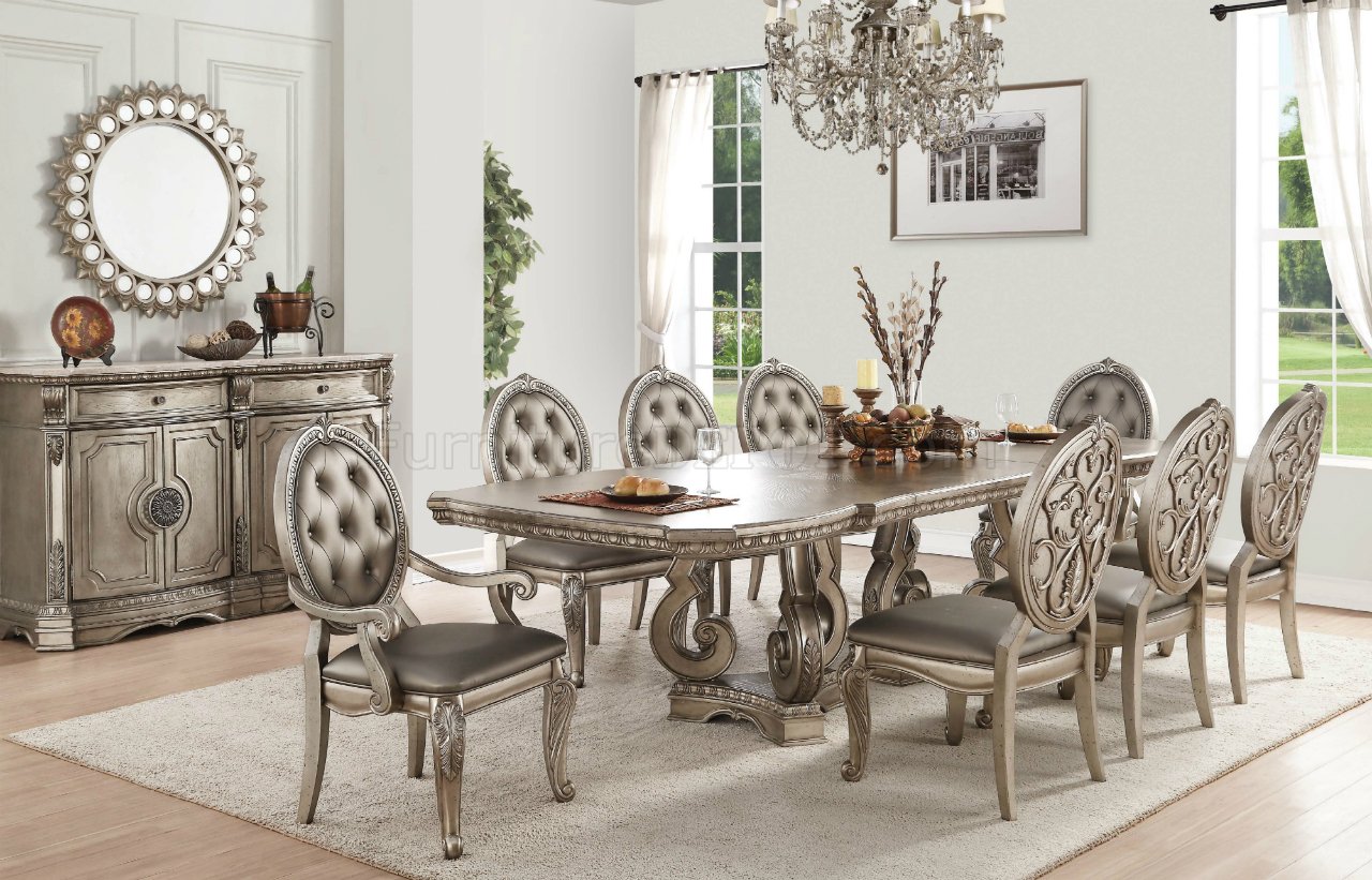 Northville Dining Table 66920 in Antique Silver by Acme - Click Image to Close