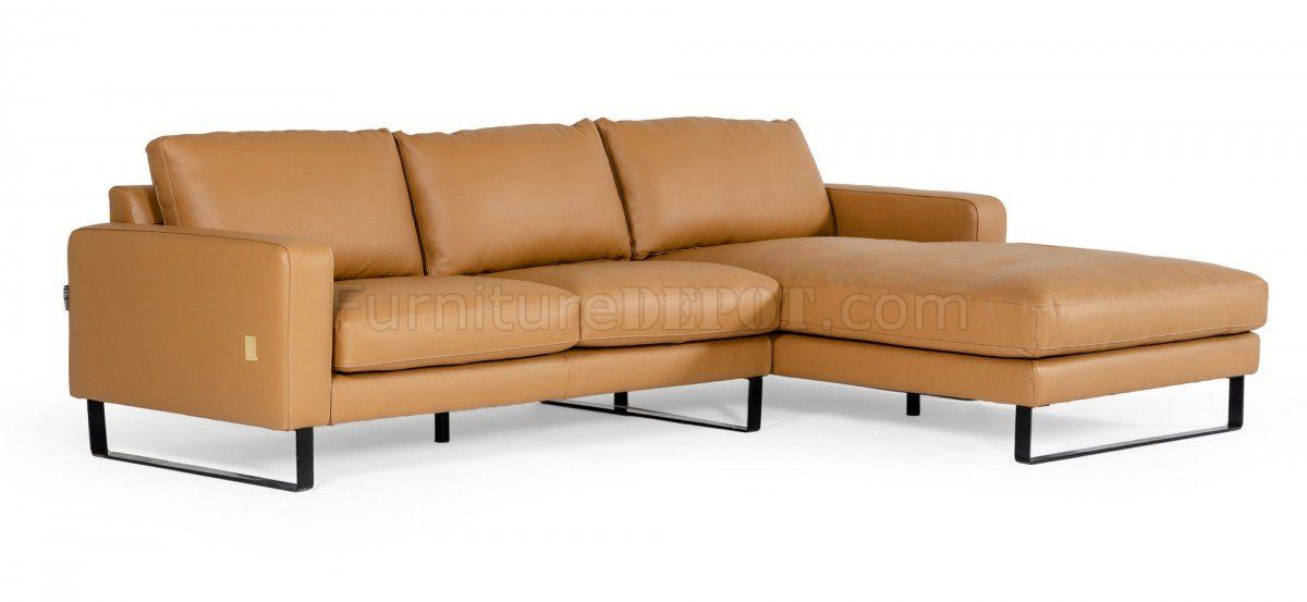 Shine Sectional Sofa In Cognac Leather, Leather Sofa Shine