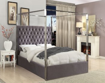 Porter Upholstered Bed in Grey Velvet Fabric by Meridian [MRB-Porter Grey]