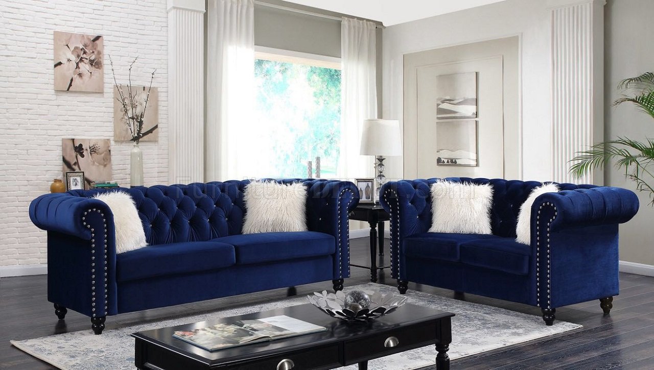 Maya Sofa In Royal Blue Velvet Fabric W Options