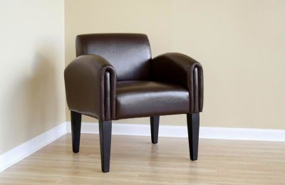 Brown Color Contemporary Club Chair In Leather Upholstery