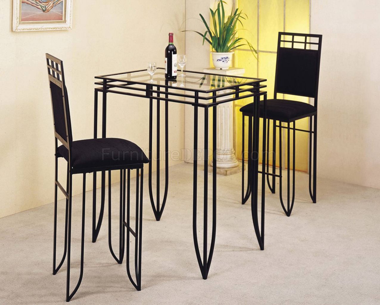 Black Metal Base Glass Top Counter Height Dinette Table - Click Image to Close