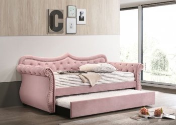 Adkins Daybed 39420 in Pink Velvet by Acme w/Trundle [AMB-39420 Adkins]