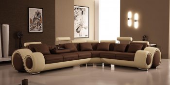 4087 Sectional Sofa by VIG in Brown & Tan Leather/Leather Match [VGSS-4087HL Brown Tan]
